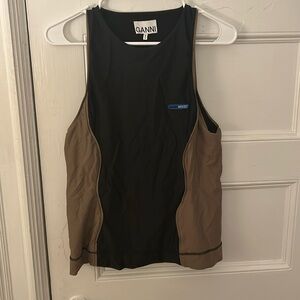 Ganni Moves Thermal Collection Black Tan Stripe Top